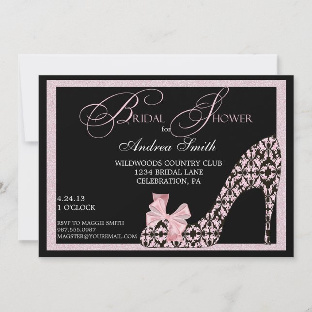 Invitación nupcial de la ducha del zapato rosado (Anverso)