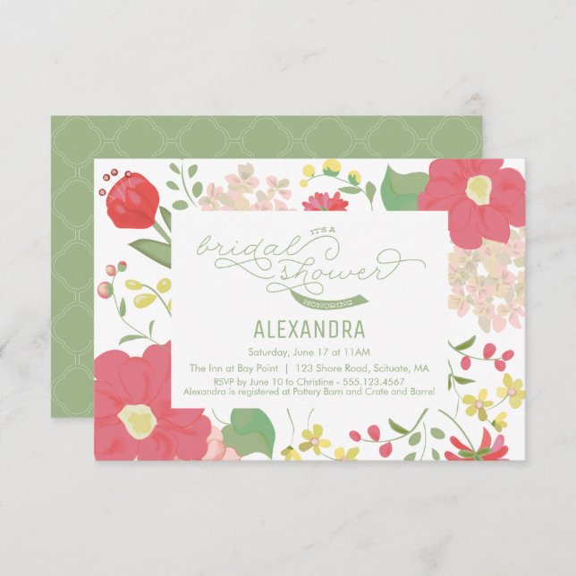 Invitación nupcial de la ducha - jardín, floral, (Anverso / Reverso)