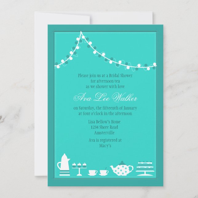 Invitación nupcial de la fiesta del té (Anverso)