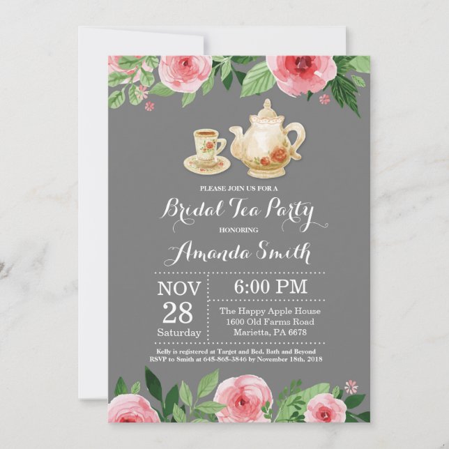 Invitación nupcial de la fiesta del té de la ducha (Anverso)