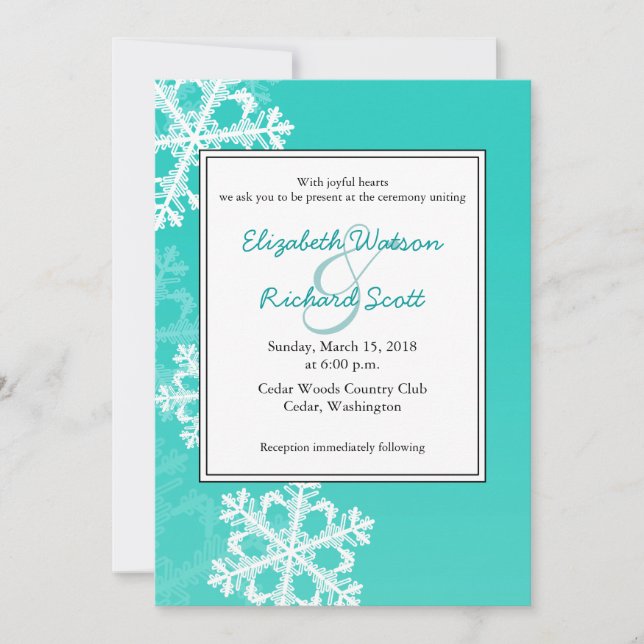 Invitación nupcial de los Navidades Turquoise Snow (Anverso)
