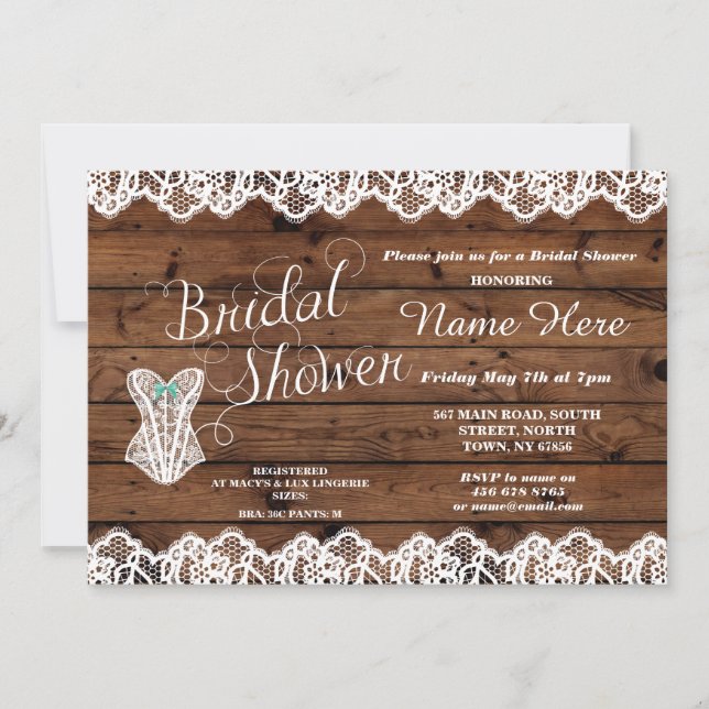 Invitación nupcial de madera del corsé del cordón (Anverso)