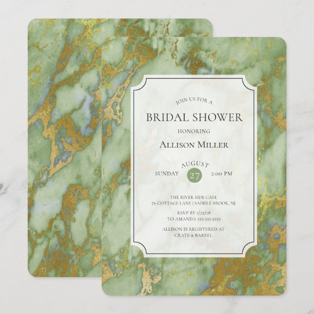 Invitación nupcial de mármol de la ducha del oro (Anverso / Reverso)