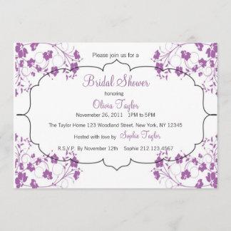 Invitación nupcial de morada floral púrpura