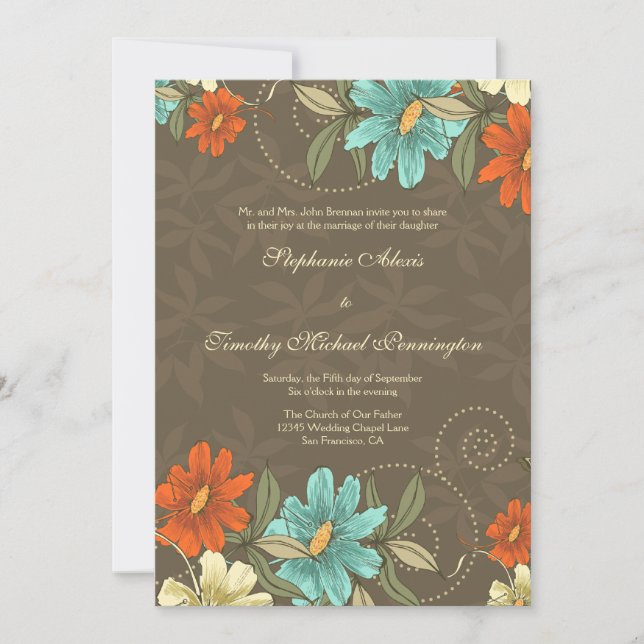 Invitación nupcial de naranja con crema de moda co (Anverso)