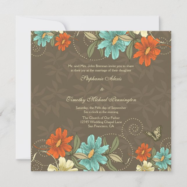 Invitación nupcial de naranja con crema de moda co (Anverso)