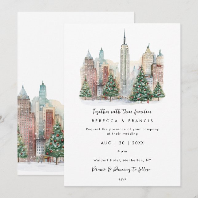Invitación nupcial de navidades de Nueva York (Anverso / Reverso)