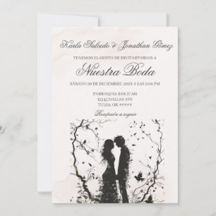 Invitación nupcial de silueta de pareja en español