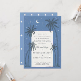 Invitación nupcial de Starry blue Palm Trees