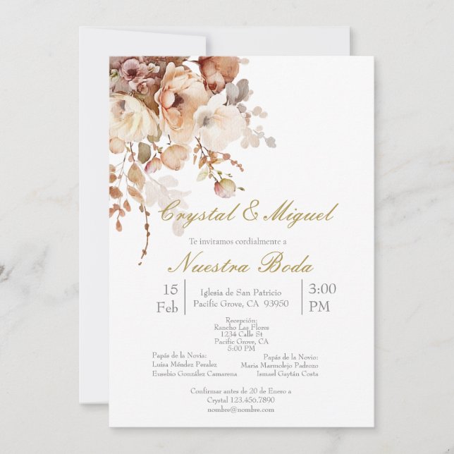 Invitación nupcial de Terracota en español (Anverso)