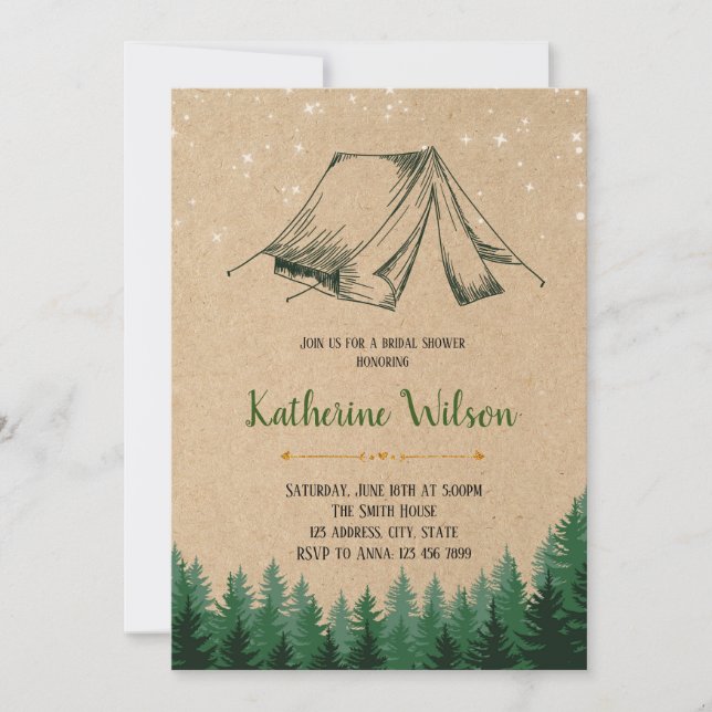 Invitación nupcial del fiesta de ducha de Glamping (Anverso)