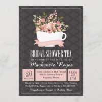 Invitación nupcial del té de la ducha de la taza