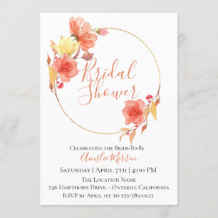 Invitación nupcial floral anaranjada polvorienta