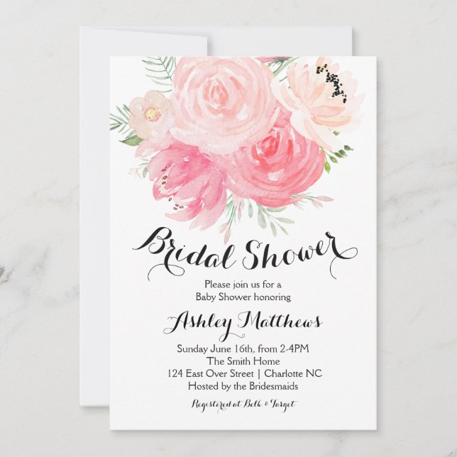 invitación nupcial floral blanca y púrpura de la (Anverso)