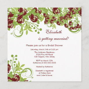 Invitación nupcial floral Borgoña de la ducha de