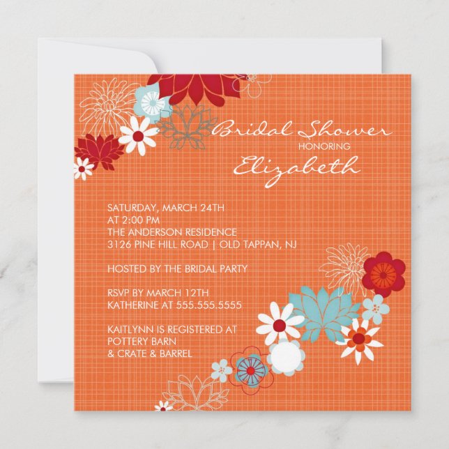 Invitación nupcial floral brillante de moda de la (Anverso)