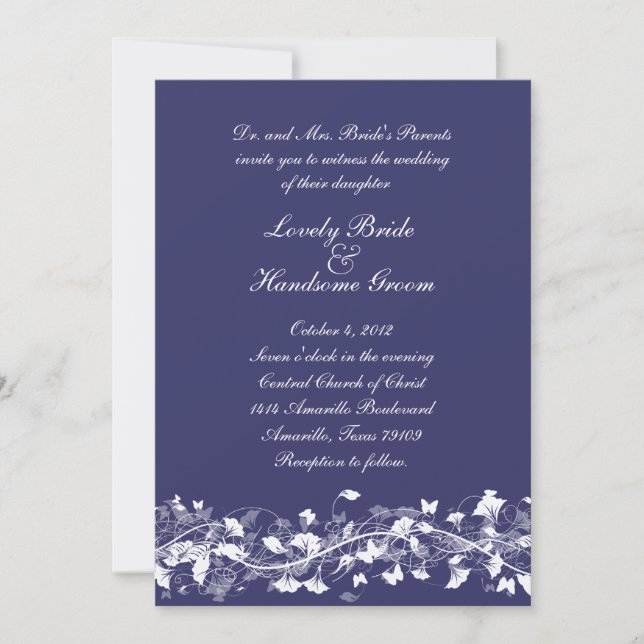 Invitación nupcial floral de la boda de la marina (Anverso)
