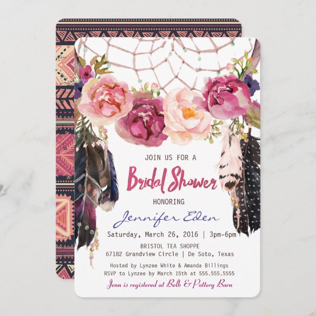 Invitación nupcial floral de la ducha de Boho (Anverso / Reverso)