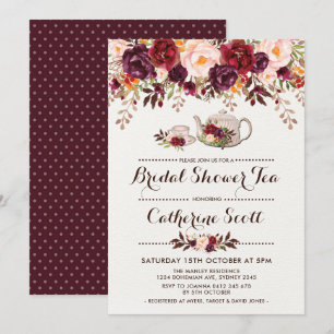 Invitación nupcial floral de la fiesta del té de