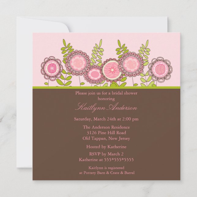 Invitación nupcial floral de moda de la ducha (Anverso)