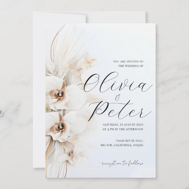 Invitación nupcial floral neutral de Boho (Anverso)