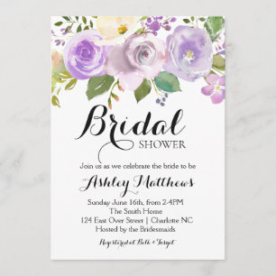 Invitación nupcial floral púrpura de la ducha de