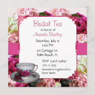 Invitación nupcial floral rosada de la fiesta del