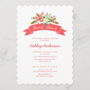 Invitación nupcial floral rústica rosada coralina