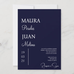 Invitación nupcial minimalista azul oscuro español