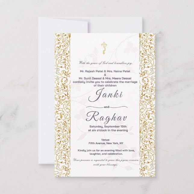 Invitación nupcial minimalista de ganesha (Anverso)