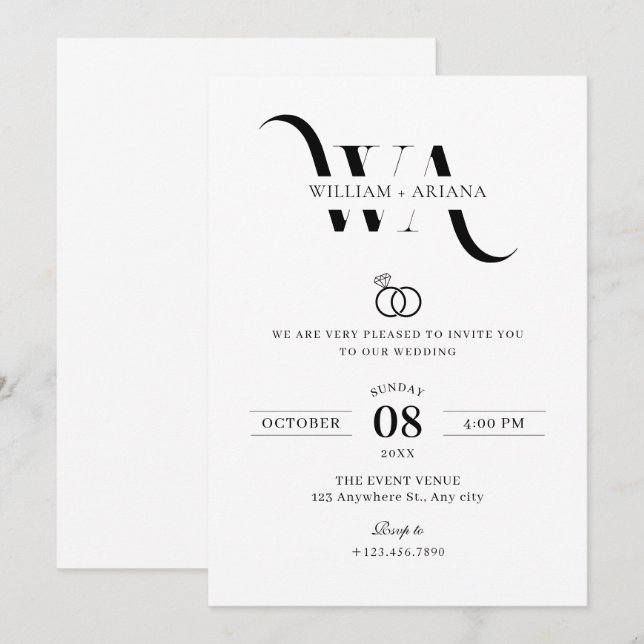 Invitación nupcial minimalista moderna (Anverso / Reverso)