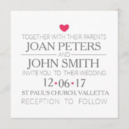 Invitación nupcial moderna con corazones