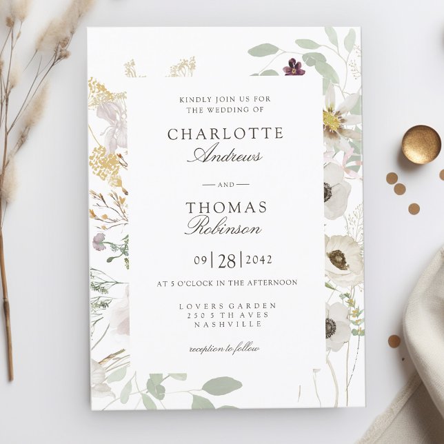 Invitación nupcial moderna de primavera (Modern, floral, boho, spring wedding invitation. Print+Download)