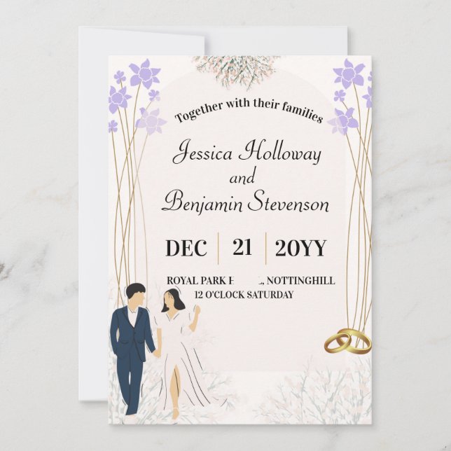 Invitación nupcial moderna hermosos colores pastel (Anverso)