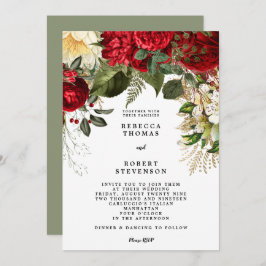 invitación nupcial moderna invierno rojo floral