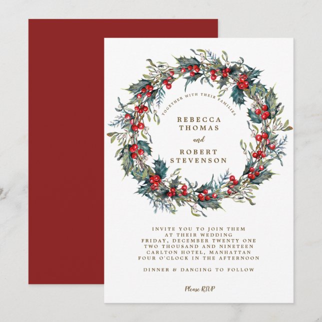 Invitación nupcial moderna para navidades (Anverso / Reverso)