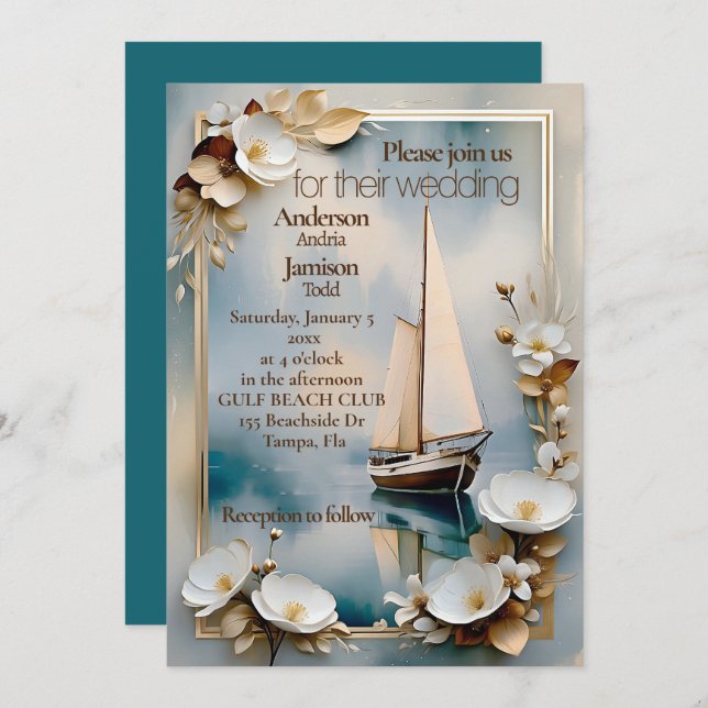 Invitación nupcial náutica (Anverso / Reverso)