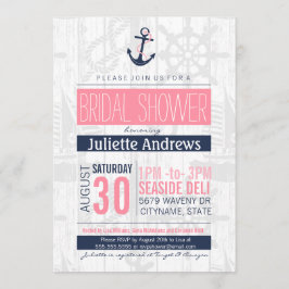 Invitación nupcial náutica, rosa y azul marino
