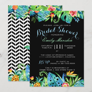Invitación nupcial negra floral tropical de la