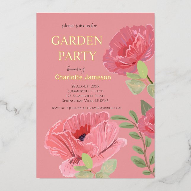 Invitación Nupcial para Fiesta de Jardín Floral de (Anverso)