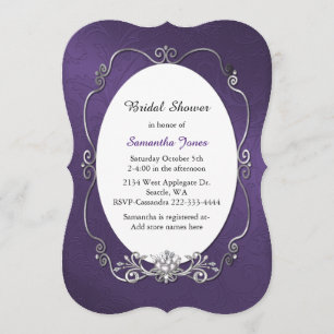 Invitación nupcial púrpura y de plata de la ducha