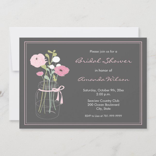 Invitación nupcial rosada y gris de la ducha del (Anverso)