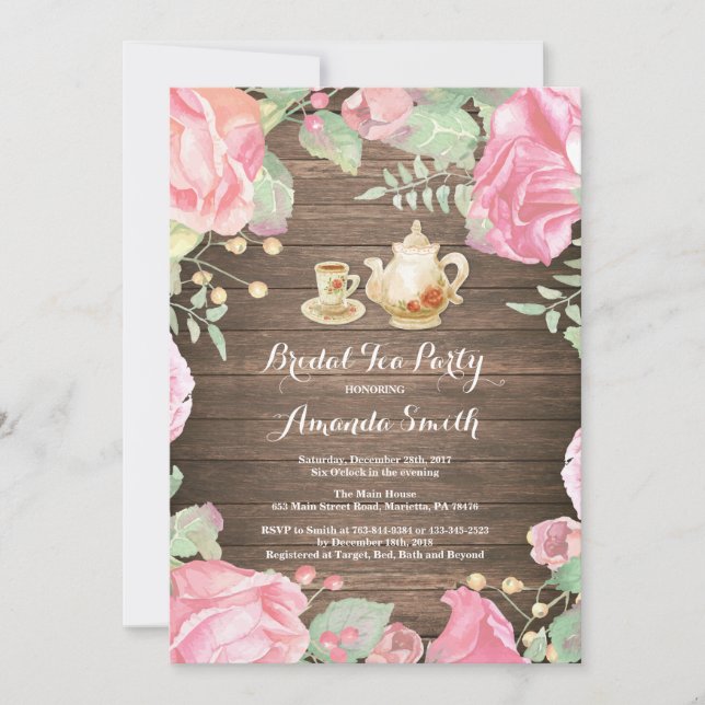 Invitación nupcial rústica de la fiesta del té de (Anverso)