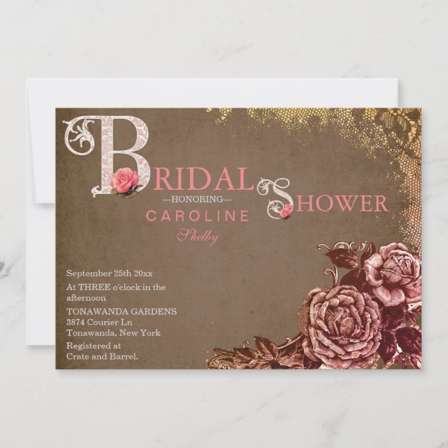 Invitación nupcial subió Victorian de la ducha del (Anverso)