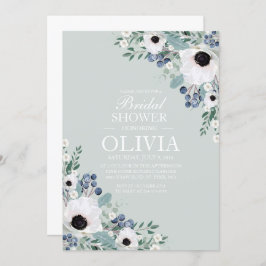 Invitación nupcial verde sabio anemono blanco