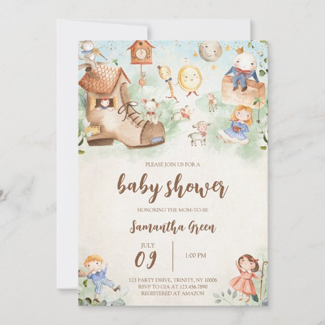 Invitación Nursery Rhyme Baby Shower (Anverso)