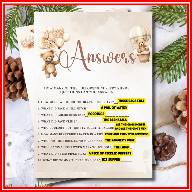 Invitación NURSERY RHYME QUIZ Juego de Baby Shower Bear (Subido por el creador)