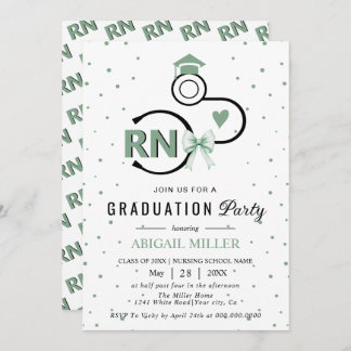Invitación Nursing shool stethoscope green RN graduation