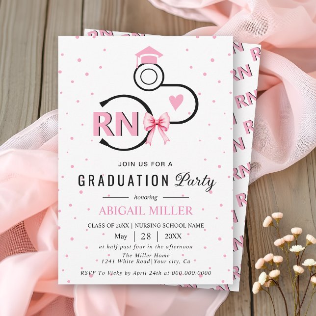 Invitación Nursing shool stethoscope pink RN graduation (Subido por el creador)