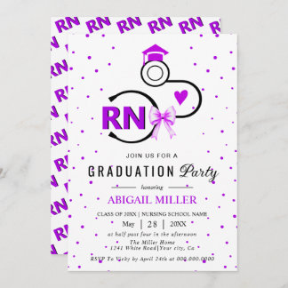 Invitación Nursing shool stethoscope purple RN graduation